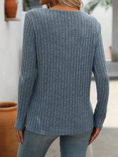 Load image into Gallery viewer, Button-Up V-Neck Sweater Striped Design Blue