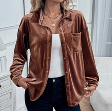 Load image into Gallery viewer, Women's Long Sleeve Velvet Cardigan Top Green