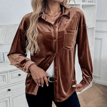 Load image into Gallery viewer, Women's Long Sleeve Velvet Cardigan Top Coffee Brown
