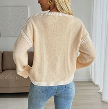 Load image into Gallery viewer, Contrast Trim Tie Front Knit Cardigan Sweater