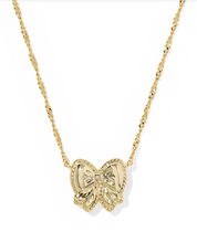 Load image into Gallery viewer, Kendra Scott Haley Bow Pendant Necklace Gold Rose Violet