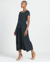Load image into Gallery viewer, Soft Textured Rayon - Wrap Overlay Center Tie Midi Dress - Black