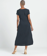 Load image into Gallery viewer, Soft Textured Rayon - Wrap Overlay Center Tie Midi Dress - Black