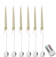 Load image into Gallery viewer, Set of 6 Glass Pendant Hanging Gold 6 Inch LED Candle Ornaments