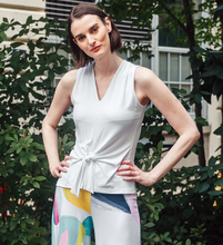 Load image into Gallery viewer, Sleeveless V-Neck Center Front Tie Top - White