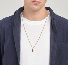 Load image into Gallery viewer, Stainless Steel Gold Cross Necklace Black Enamel Zircons by Brosway