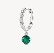Load image into Gallery viewer, Sterling Silver Hoop Single Pendant Earrings with Clear and Emerald Round CZ by Brosway