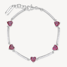 Load image into Gallery viewer, Sterling Silver Semi-Stiff Bracelet with Clear CZ and Heart Shaped Ruby CZ by Brosway