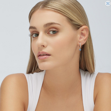 Load image into Gallery viewer, Sterling Silver Single Hoop Pendant Earring with CZ and Sapphire by Brosway