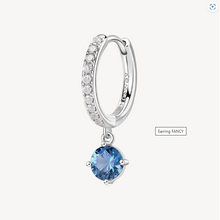 Load image into Gallery viewer, Sterling Silver Single Hoop Pendant Earring with CZ and Sapphire by Brosway
