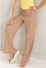 Load image into Gallery viewer, Tan Crinkle Knit Wide Leg Drawstring Pants
