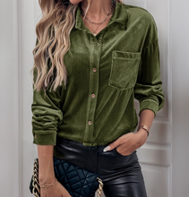 Load image into Gallery viewer, Women's Long Sleeve Velvet Cardigan Top Green