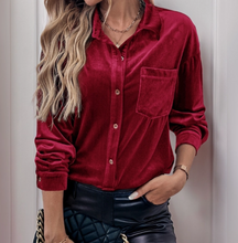 Load image into Gallery viewer, Women's Long Sleeve Velvet Cardigan Top Red