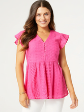 Load image into Gallery viewer, Eyelit Peplum Top - Pink - FINAL SALE