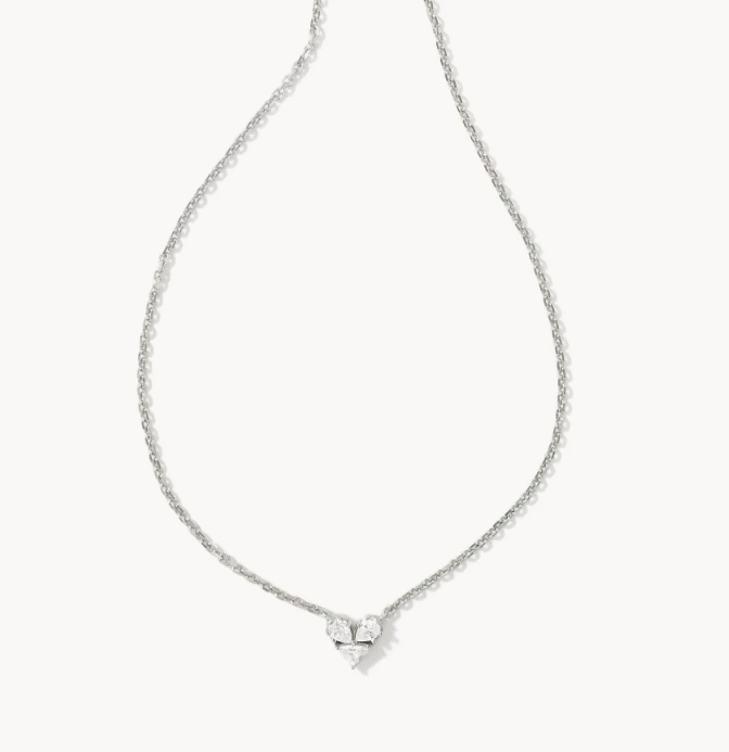 Kendra Scott Silver Katy Heart Necklace In White Crystal