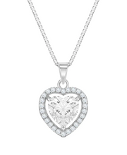 Load image into Gallery viewer, Girl's Royal CZ Heart Sterling Silver Necklace