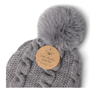 Cozy Classic Cable Knit Pom Hat- Black or Grey