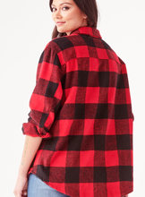 Load image into Gallery viewer, Red Plaid Shacket with Leather trim 50% off
