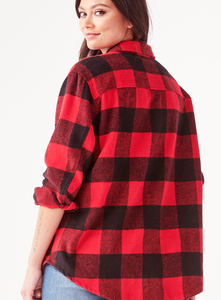 Red Plaid Shacket with Leather trim 50% off