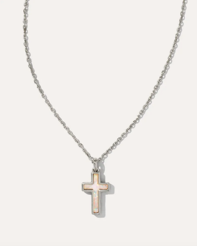 Kendra Scott: Cross Pendant in Rhodium/ White Kyocera Opal main image 0
