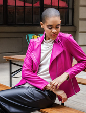 Load image into Gallery viewer, Magenta Liquid Leather Jacket By Clara Sunwoo