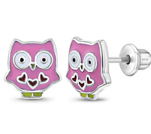 Load image into Gallery viewer, Girl's Sterling Silver My Owl Friend CZ Earrings