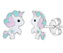 Load image into Gallery viewer, Girl's Sterling Silver Pastel Enamel Unicorn Earrings