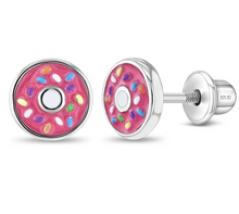 Load image into Gallery viewer, Girl's Sterling Silver Frosted with Sprinkles Donut Earrings