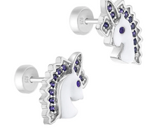 Load image into Gallery viewer, Girl's Sterling Silver CZ Unicorn Earrings