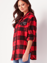 Load image into Gallery viewer, Red Plaid Shacket with Leather trim 50% off
