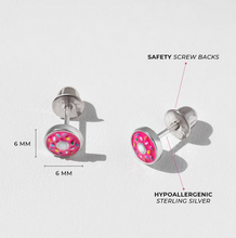 Load image into Gallery viewer, Girl's Sterling Silver Frosted with Sprinkles Donut Earrings
