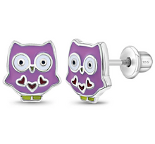 Load image into Gallery viewer, Girl's Sterling Silver My Owl Friend CZ Earrings