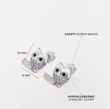 Load image into Gallery viewer, Girl's Sterling Silver Hoot CZ Owl Earrings