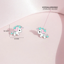 Load image into Gallery viewer, Girl's Sterling Silver Pastel Enamel Unicorn Earrings