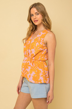 Load image into Gallery viewer, Lavender / Orange Floral Sleeveless Front Twist Top-Final Sale