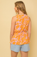 Load image into Gallery viewer, Lavender / Orange Floral Sleeveless Front Twist Top-Final Sale
