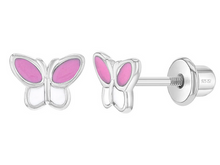 Load image into Gallery viewer, Girl's Sterling Silver Simply Butterflies Earrings