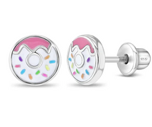 Load image into Gallery viewer, Girl's Sterling Silver Frosted with Sprinkles Donut Earrings