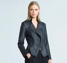 Load image into Gallery viewer, Black Liquid Leather Jacket by Clara Sunwoo Single Zipper