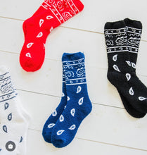 Load image into Gallery viewer, Bandana Cozy Crew Socks- Red or Navy