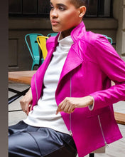 Load image into Gallery viewer, Magenta Liquid Leather Jacket By Clara Sunwoo