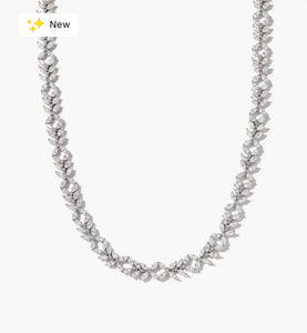 Kendra Scott Rosalie Tennis Necklace- Rhodium Silver White Crystal