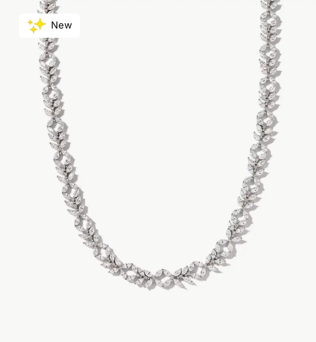 Kendra Scott Rosalie Tennis Necklace- Rhodium Silver White Crystal