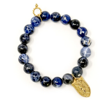 Load image into Gallery viewer, 10mm Dumortierite w/ Gold St. Michael Shield
