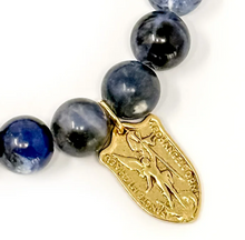 Load image into Gallery viewer, 10mm Dumortierite w/ Gold St. Michael Shield
