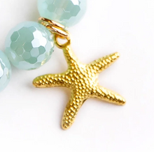 Load image into Gallery viewer, 10mm Faceted Aqua Iridescent Agate w/ Matte Gold Starfish Bracelet
