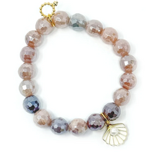 Load image into Gallery viewer, 10mm Faceted Iridescent Moonstone w/ White Shell Bracelet
