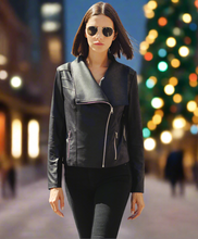 Load image into Gallery viewer, Black Liquid Leather Drape Neck Jacket by Clara Sunwoo
