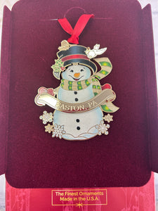 Easton, PA Snowman Ornament