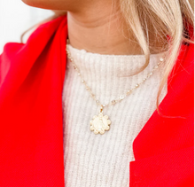 Load image into Gallery viewer, 18" Gold Crystal Bezel Necklace w/ Gold Scalloped Medal

